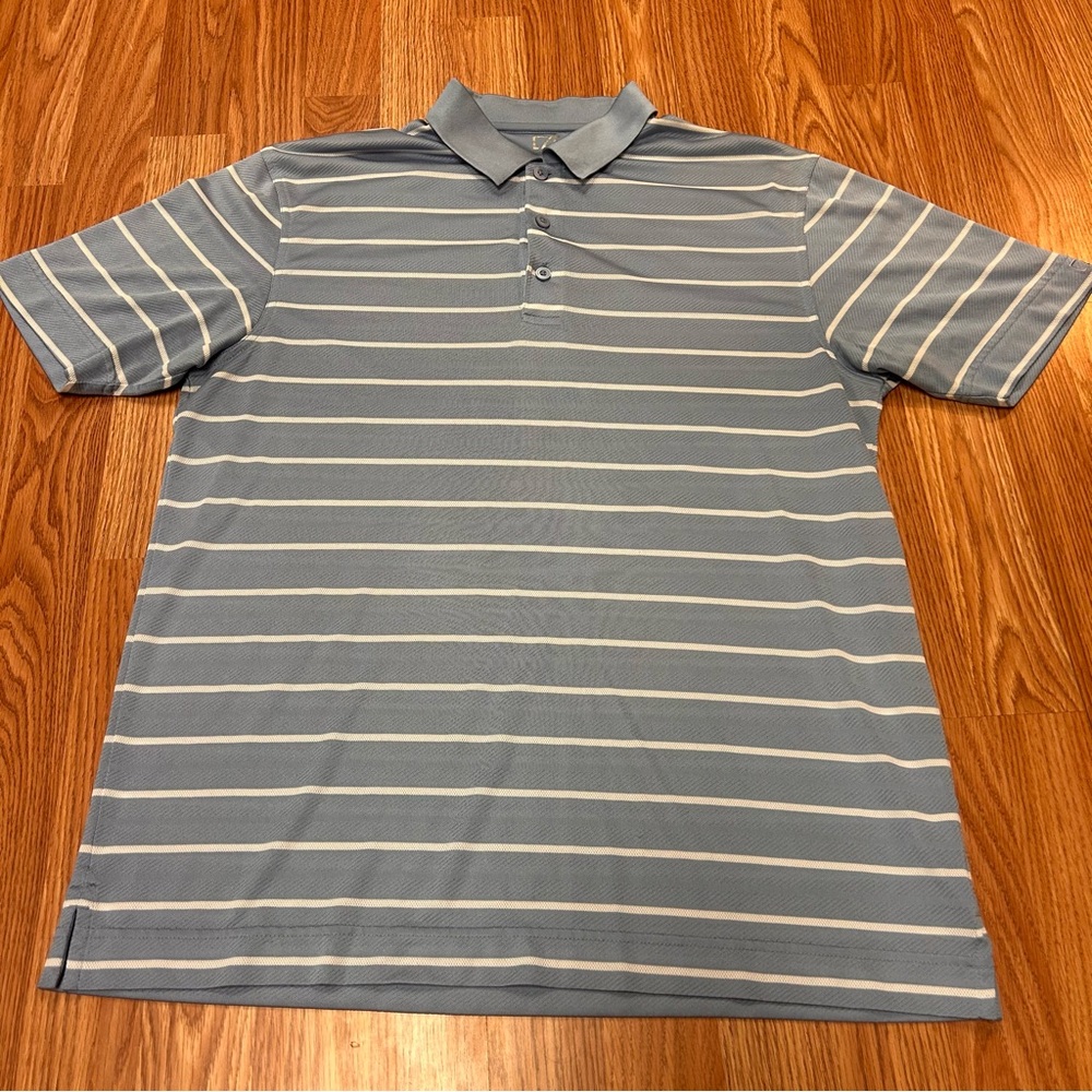 Cutter & Buck Men’s Polo Shirt Large Blue Striped Athletic Comfortable Golf